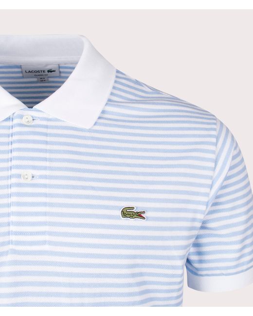 Lacoste Blue Ribbed Collar Striped Polo Shirt for men