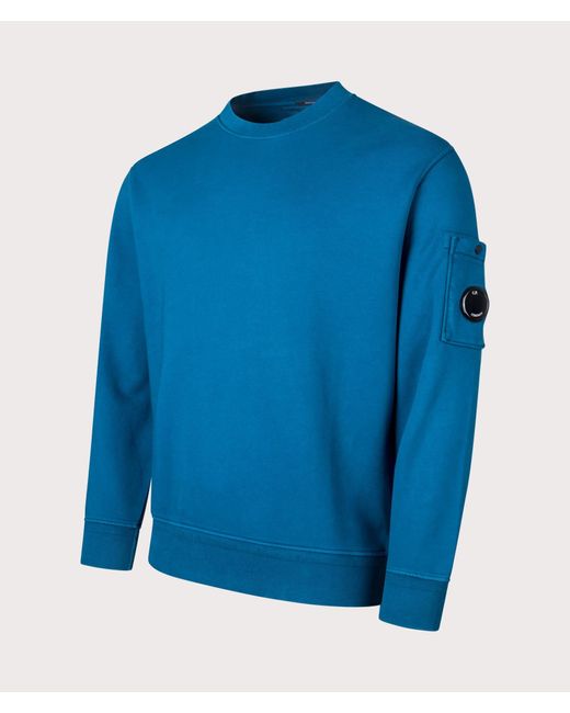 C P Company Blue Cotton Diagonal Fleece Lens Sweatshirt for men