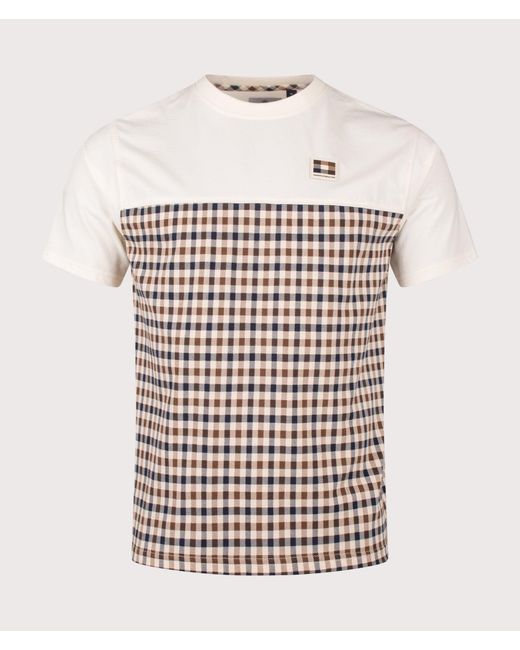 Aquascutum White Club Check Panel T-Shirt for men