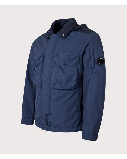C P Company Blue Flatt Nylon Mixed Goggle Overshirt for men