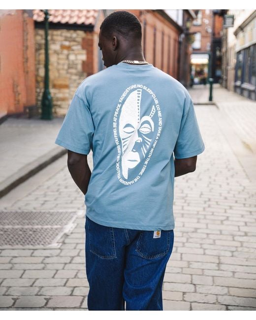 Faded Blue Relaxed Fit Nsc Face T-Shirt for men