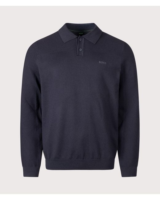 Boss Blue Regular Fit Long Sleeve Momentum X Knitted Polo Shirt for men
