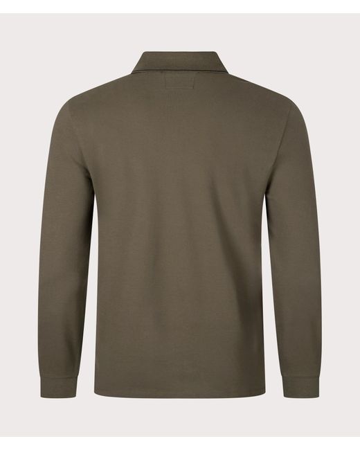 C P Company Green Stretch Piquet Long Sleeve Polo Shirt for men