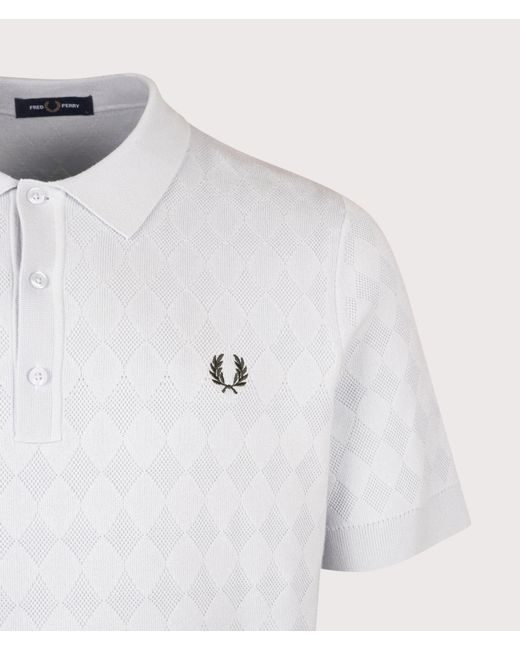 Fred Perry White Regular Fit Pointelle Knitted Polo Shirt for men