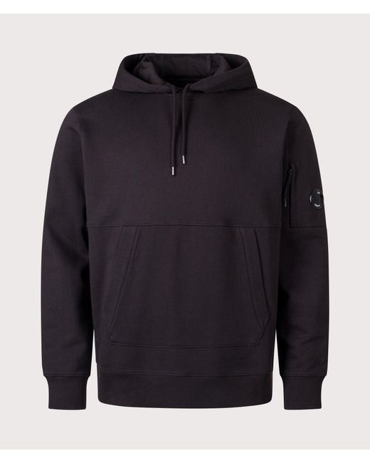 C P Company Blue Diagonal Raised Fleece Lens Hoodie for men