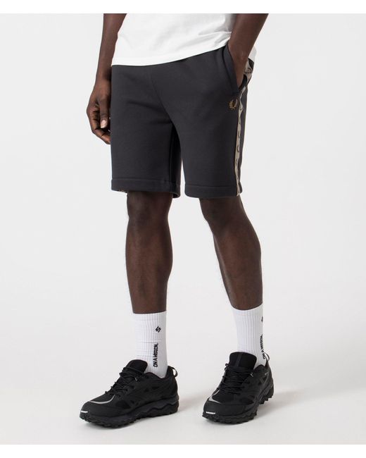 Fred Perry Black Taped Sweat Shorts for men