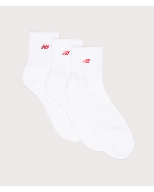 New Balance White 3 Pack Quarters Stripe Ankle Socks for men