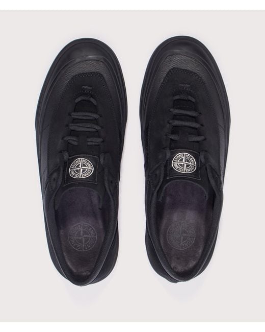 Stone Island Black Canvas Suede Low Top Trainers for men