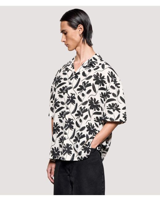 MKI Miyuki-Zoku Brown Box Fit Floral Linen Short Sleeve Vacation Shirt for men