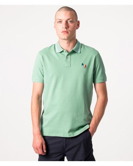 PS by Paul Smith Green Twin Tipped Broad Stripe Zebra Logo Polo Shirt for men