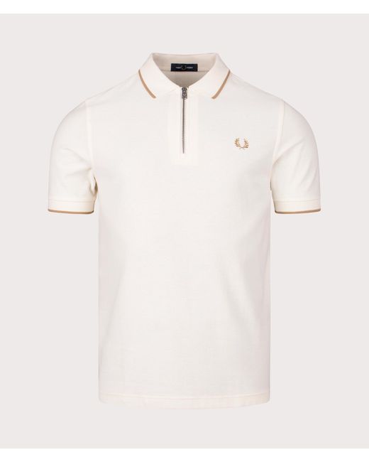 Fred Perry Natural Crepe Pique Zip Neck Polo Shrt for men