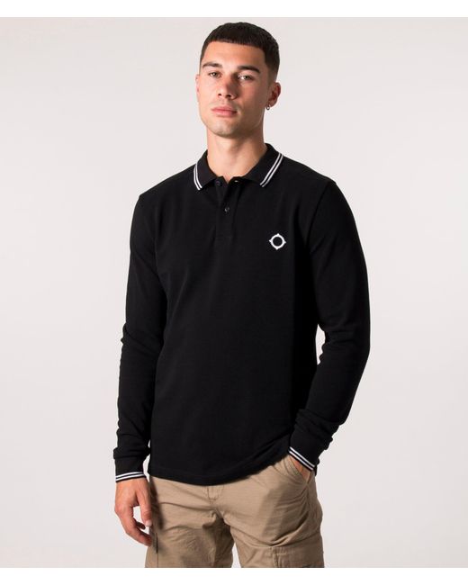 Ma.strum Black Long Sleeve Double Tipped Polo Shirt for men