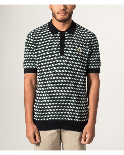 Fred Perry Black Regular Fit Geometric Knitted Polo Shirt for men