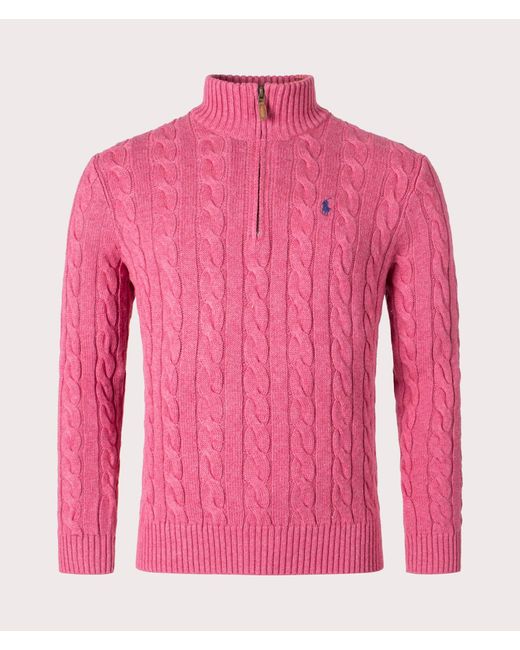 Polo Ralph Lauren Pink Cable Knit Quarter Zip Jumper for men