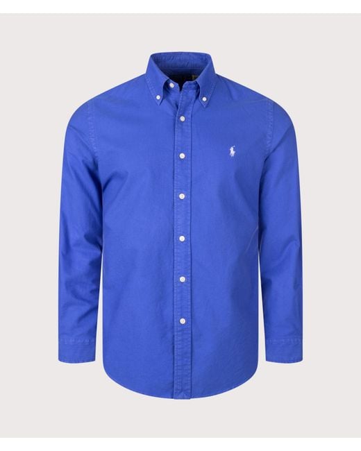 Polo Ralph Lauren Blue Custom Fit Garment-Dyed Oxford Shirt for men