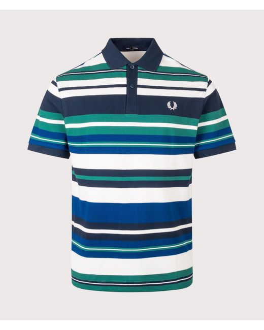 Fred Perry Blue Relaxed Fit Striped Polo Shirt for men