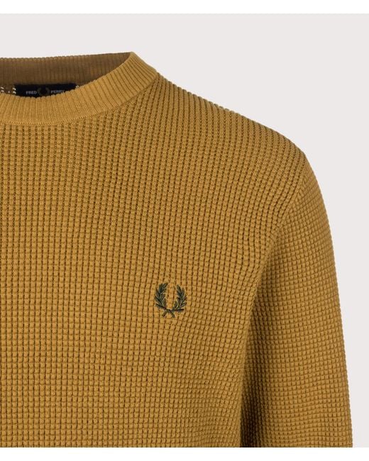 Fred Perry Green Regular Fit Waffle Stitch Jumper for men