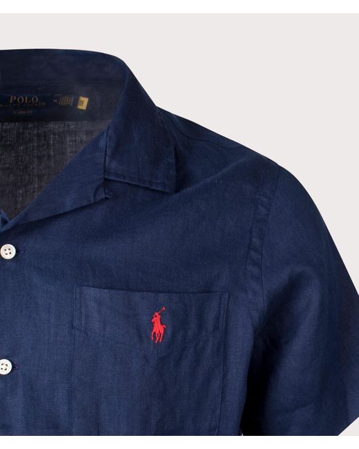Polo Ralph Lauren Blue Linen Short Sleeve Shirt for men
