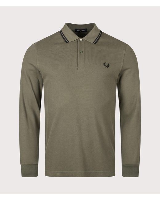 Fred Perry Green Regular Fit Long Sleeve Twin Tipped Polo Shirt for men