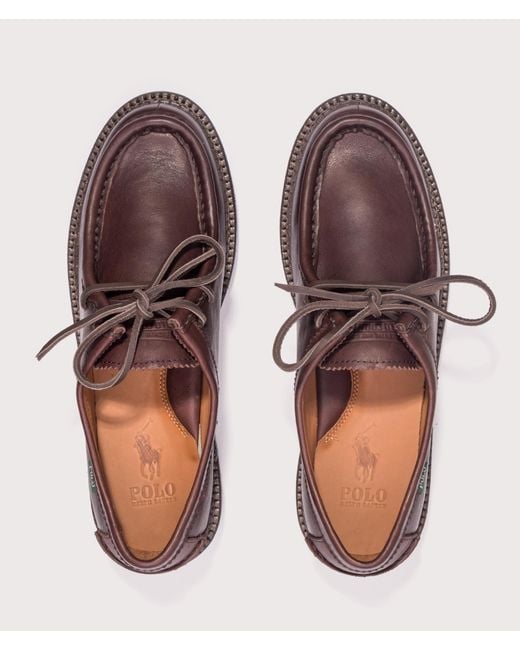 Polo Ralph Lauren Brown Jett Lug-Sole Leather Moc-Toe Shoes for men