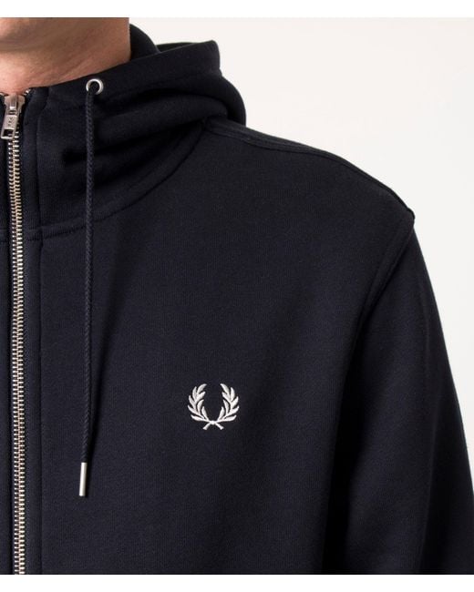 Fred Perry Blue Zip Through Contrast Tipped Hoodie for men