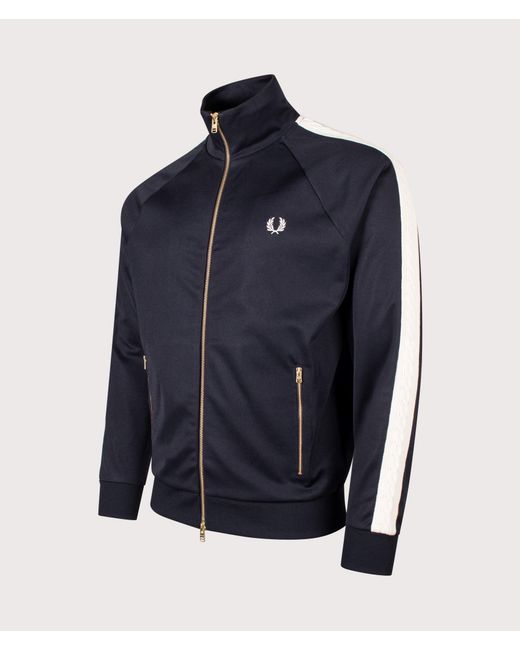 Fred Perry Blue Regular Fit Cable Taped Track Jacket for men