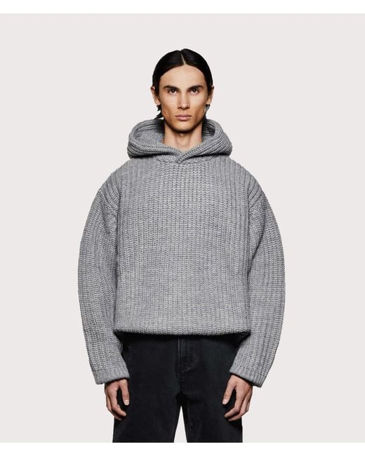 MKI Miyuki-Zoku Gray Oversized Chunky Rib Knit Hoodie for men
