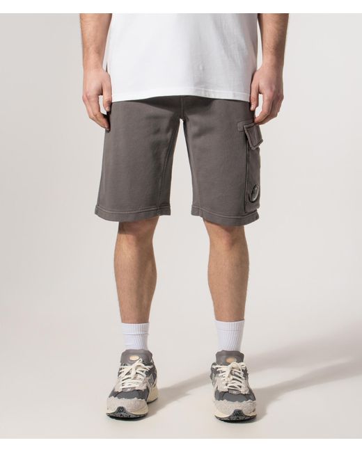 C P Company Gray Regular Fit Diagonal Fleece Cargo Sweatshorts for men