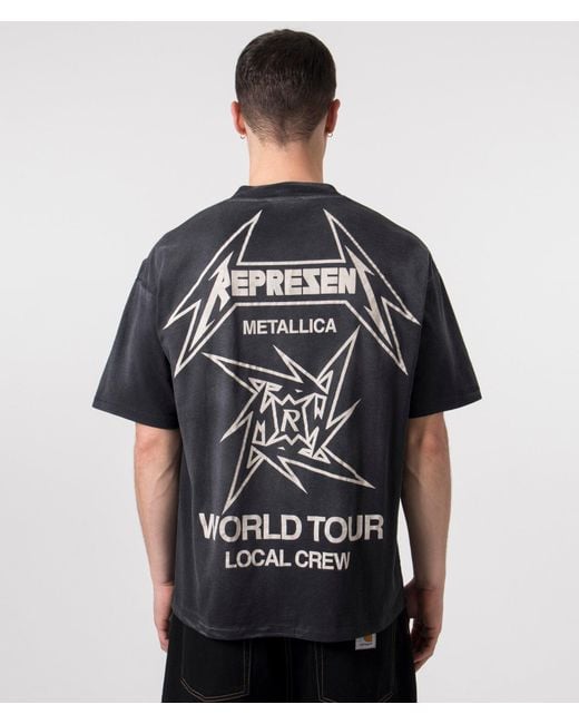 Represent Black Oversized Fit X Metallica Local Crew T-Shirt for men