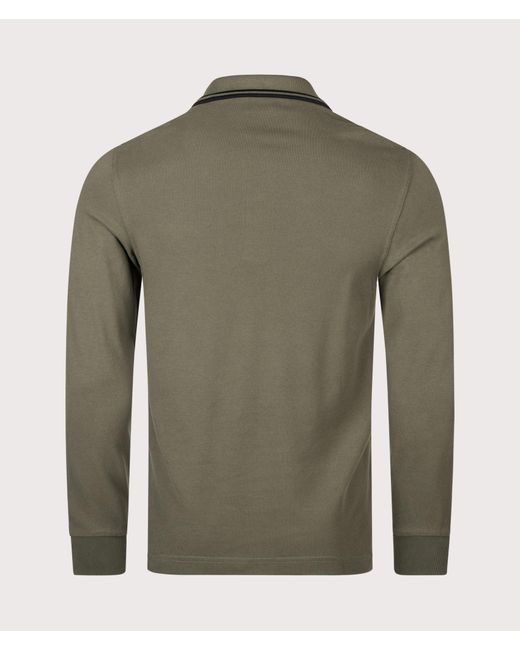Fred Perry Green Regular Fit Long Sleeve Twin Tipped Polo Shirt for men