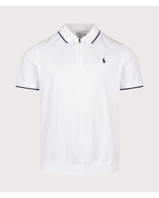 Polo Ralph Lauren White Classic Fit Stretch Mesh Zip Polo Shirt for men