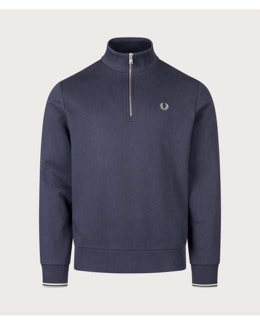 Fred Perry Blue Regular Fit Quarter Zip Sweatshirt for men