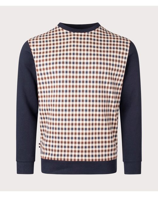 Aquascutum Blue Active Club Check Crewneck Sweatshirt for men