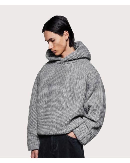 MKI Miyuki-Zoku Gray Oversized Chunky Rib Knit Hoodie for men