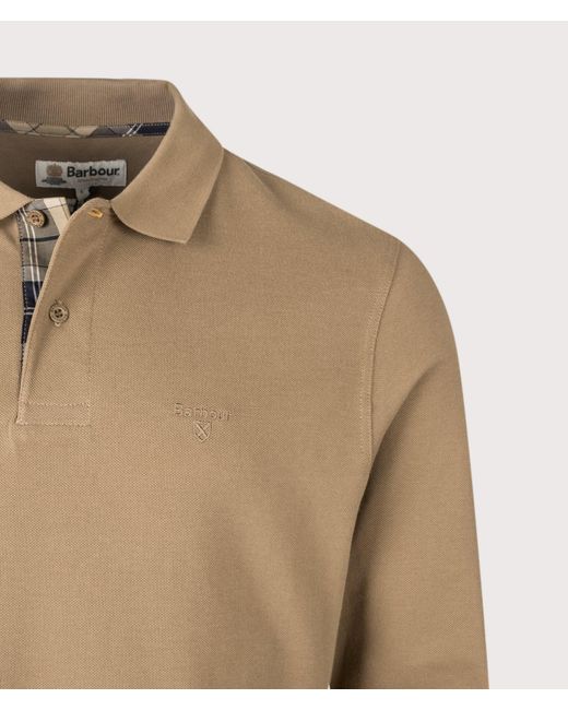Barbour Natural Regular Fit Essential Long Sleeve Tartan Piqué Polo Shirt for men