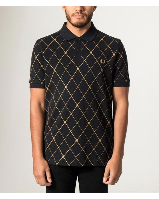 Fred Perry Black Regular Fit Argyle Print Shirt for men