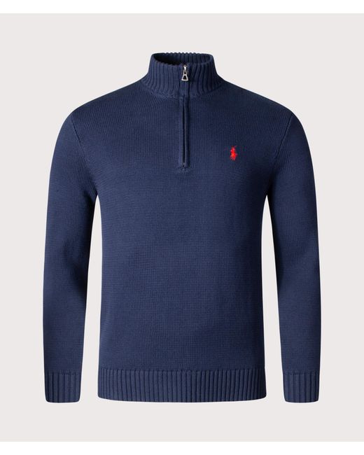 Polo Ralph Lauren Blue Mesh-knit Cotton Quarter Zip Pullover for men