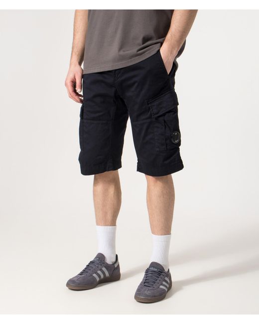 C P Company Black Regular Fit Stretch Sateen Cargo Lens Shorts for men