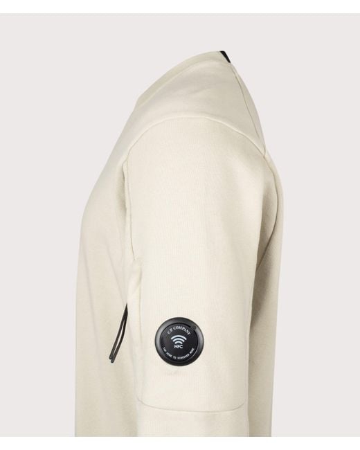 C P Company Natural Diagonal Raised Fleece Crewneck Lens Sweatshirt for men