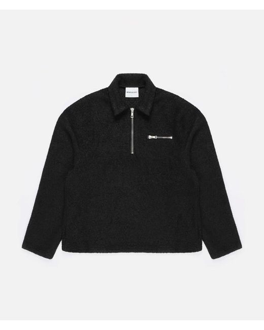 MKI Miyuki-Zoku Black Oversized Fit Boucle Quarter Zip Overshirt for men