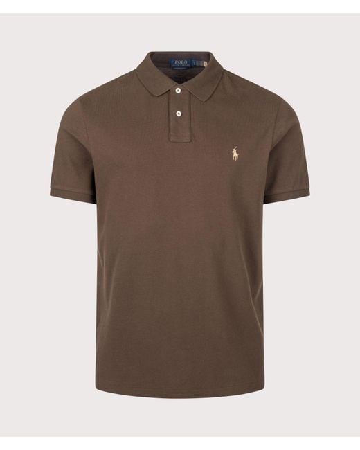 Polo Ralph Lauren Brown Custom Slim Fit Mesh Polo Shirt for men