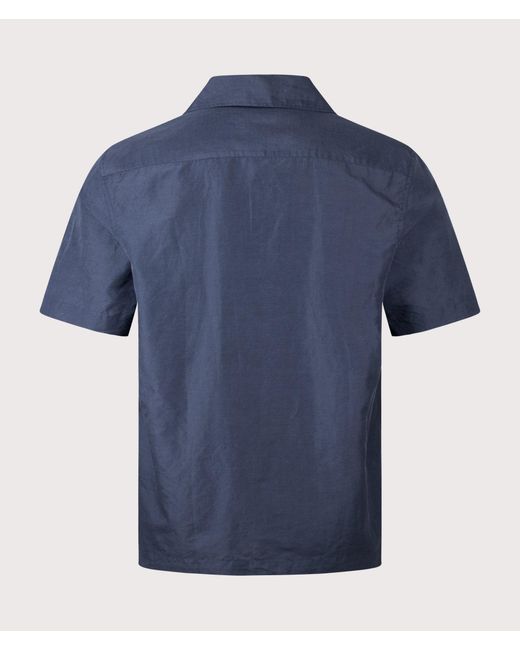 Fred Perry Blue Relaxed Fit Linen Blend Revere Collar Shirt for men