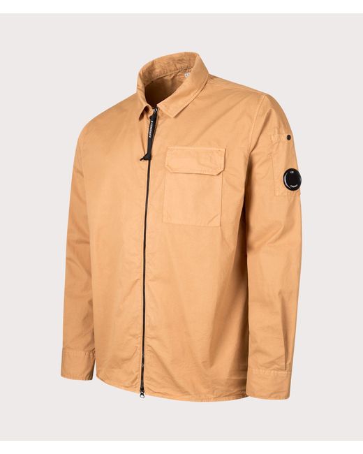 C P Company Orange Gabardine Zipped Overshirt for men