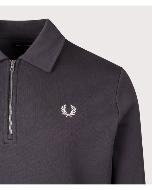 Fred Perry Blue Relaxed Fit Collared Quarter Zip Sweatshirt for men