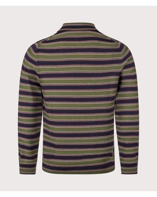 Paul Smith Gray Regular Fit Striped Merino Long Sleeve Polo Shirt for men