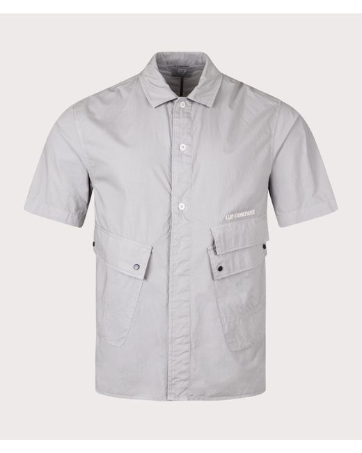 C P Company Gray Short Sleeve Popeline Pocket Shirt for men