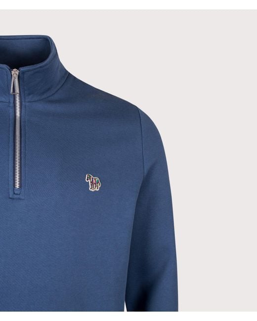 Paul Smith Blue Regular Fit Quarter Zip Zebra Sweatshirt for men