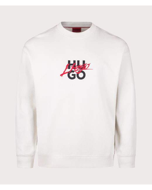 HUGO White Relaxed Fit Dlogonty Sweatshirt for men