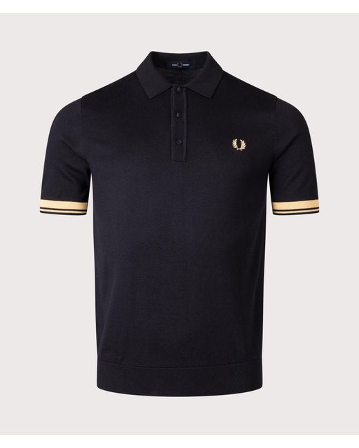 Fred Perry Black Regular Fit Contrast Cuff Knitted Polo Shirt for men
