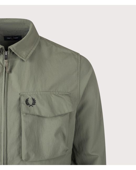 Fred Perry Green Regular Fit Ripstop Pocket Overshirt for men